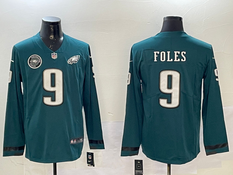 Men Philadelphia Eagles #9 Foles green long sleeve 2025 Nike NFL jersey style 01->philadelphia eagles->NFL Jersey